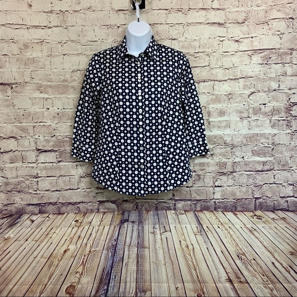 Talbots Navy Polka Dot Wrinkle Resistant 3/4 Sleeve Shirt - Picture 1 of 9